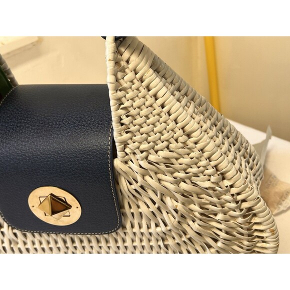 Kate Spade Ivory Navy SANTIAGO ALEK PLANTATION WICKER BAG Handbag - Picture 15 of 16